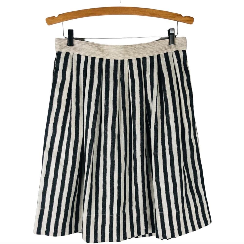 Loft cream black linen striped midi lightweight skirt 4